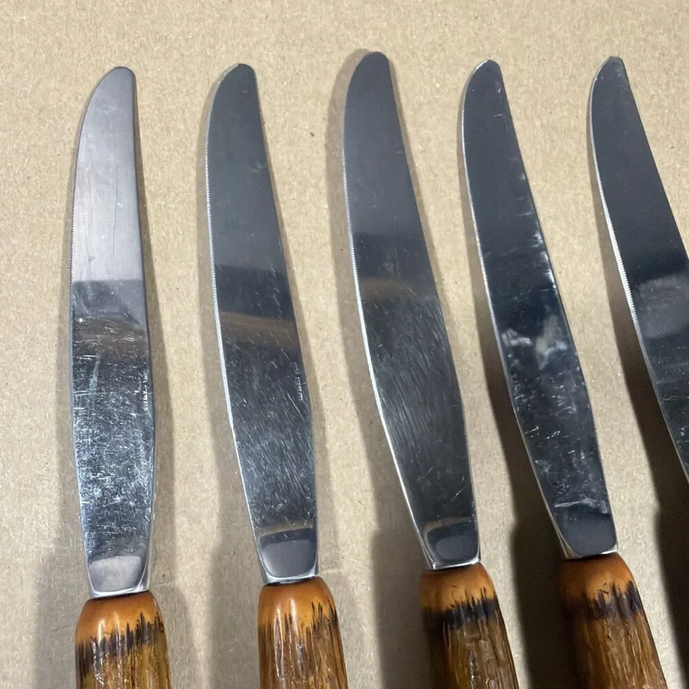 Vintage Set of 6 Hull Stainless Steel Handle Kitchen Serrated Knives